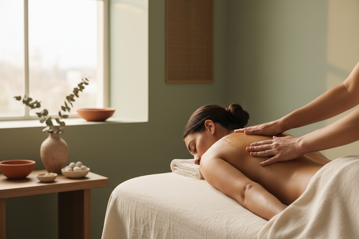 Person receiving a calm aromatherapy-style massage